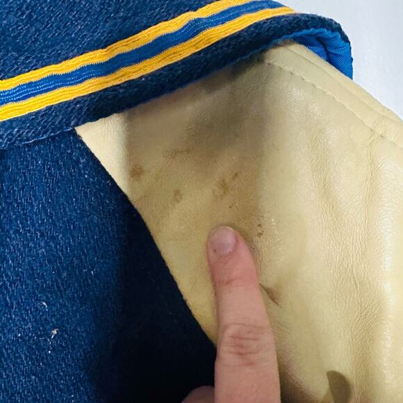 Vintage Hatchers Blue Gold 60s Letterman H University Leather Wool Jacket size S - Picture 3 of 12